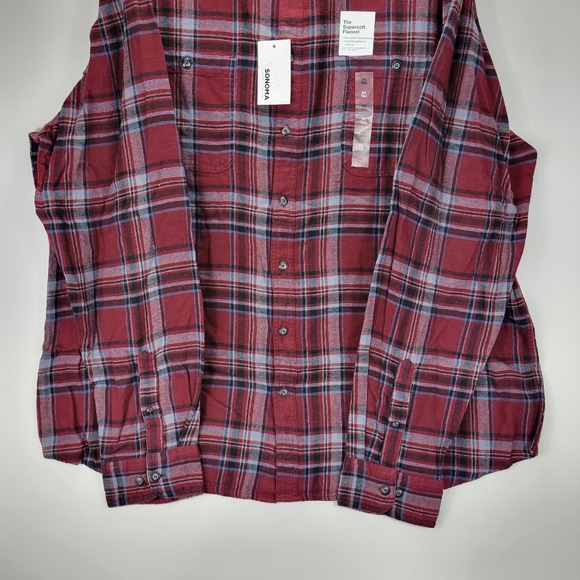 Sonoma Supersoft Flannel Long Sleeve Button Front Shirt Mens 3XL Tall Red Blue - Picture 2 of 8